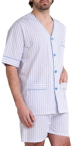 El Búho Nocturno Pigiama Uomo Corto Estivo Cotone Senza Collo Popeline a Righe Pigiama Intero Uomo, 100% Cotone, Rosa 4546, XL