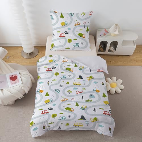 DJDEA Jungen Bettwäsche 135 x 200 cm Kinder Weich Mikrofaser, Cars Motiv Bettwäsche-Sets mit Reißverschluss, mit Kinder Bettbezug und 1 Kissenbezug 80 X 80 cm