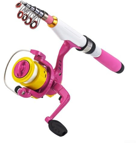 Canna da pesca telescopica da 1,2 m, portatile, mini tascabile, strumento per la pesca in mare, con impugnatura in EVA e manico staccabile (asta + mulinello rosa)