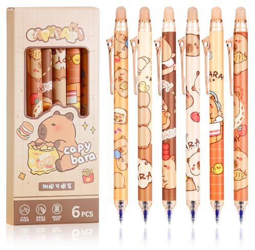 Humtudeit 6 Stück Radierbarer Kugelschreiber, Radierbare Stifte 0.55MM Blau Radierbare Stifte, Capybara Kugelschreiber Radierbar Schule Bürobedarf Schulsachen