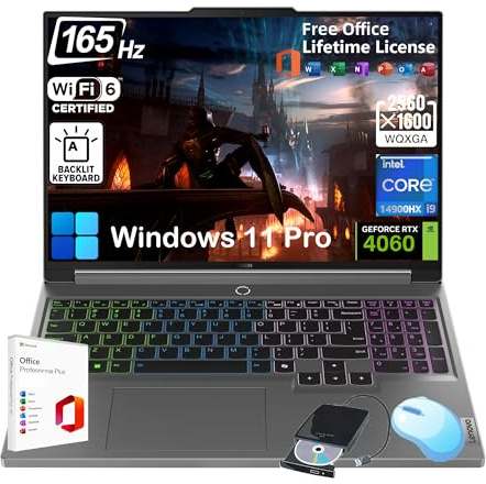 Lenovo Legion Pro 5i Gaming Laptop - w/Office 2024 Lifetime • Intel 24-Core i9-14900HX • Display WQXGA da 16 pollici • GeForce RTX 4060 • Retroilluminato KB • Win 11 Pro & External DVD Drive (64GB