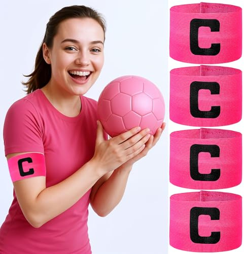 XLIUAX 4 PCS Captain Armbands, Elastic Adjustable Soccer Captain Armband Pink Football Rugby Basketball Player Band for Adult Youth Team Sport Training