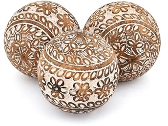 Mahasu Decorative Balls Set of 3 Mango Wood Handmade Intricately Carved Ball with Floral Patterns (3 x 3x 3)