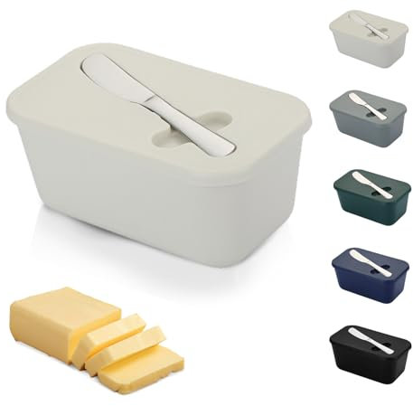 Butter Dish with Lid and Knife – TRACOMPAN Unbreakable Plastic Butter Container | Butter Dish with Butter Knife | Lightweight Butter Holder Tray for Odor-Free Storage(Dishwasher Safe) (White, Medium)