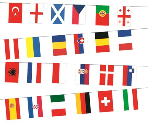 2024 Fußball Party Dekoration Wimpelkette Flaggen 24 Länder doppelseitige Stofffahnen für Haus Garten