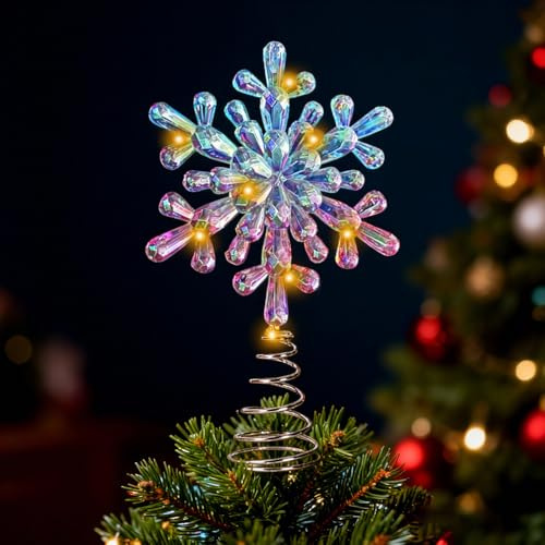 SPERMUOY Weihnachtsbaumspitze Schneeflocke,20CM Stern weihnachtsbaumspitze Deko Schneeflocke Christbaumspitze Ster-n,Weihnachtsbaumspitze für Weihnachtsbaum Deko