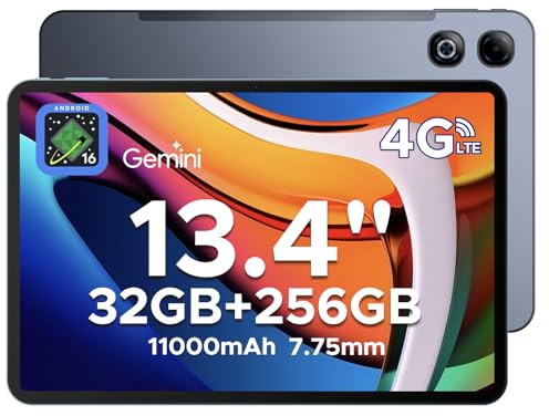 Tab G6 Max Android 16 Tablet 13,4 Zoll Gemini AI 11000mAh Unisoc T7280 Octa-Core Gaming Tablet mit SIM Card Slot 32GB RAM+256GB ROM (2TB TF) Tablets PC 4G LTE+5G WiFi/GPS/3.5mm Audio/WLAN/WPS