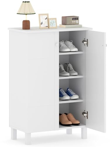 COSTWAY Scarpiera a 4 Ripiani, Mobile Porta Scarpe con Mensole Rimovibili e 2 Ante, Scaffale Portascarpe per Ingresso Soggiorno Camera da Letto, 60x33,5x90 cm