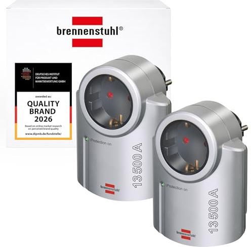 Brennenstuhl Primera-Line Lot de 2 adaptateurs de Prise avec Protection Contre Les surtensions (Adaptateur comme Protection Contre la Foudre pour appareils électriques) Argenté/Noir