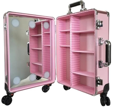 Large Makeup Artist Beauty Trolley Cosmetic Case Multi Functional Tattoo Storage Tool with Light Suitcase Toolbox for Cosmetics Hairdressing Nail Technician