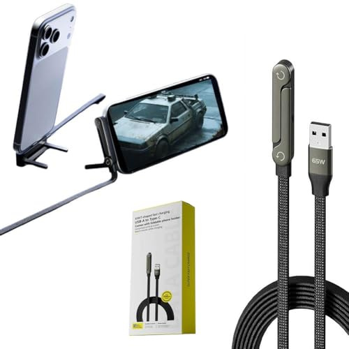 SHUZHENG 2 in 1 240W Fast Charging Cable with Built-,in Holde, 1.5m USB C to USB C Cables,90° Elbow Design, Adjustable Stand, Fast C-harging, Supports Laptop/Tablet/Phone Charging & Data