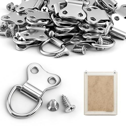 Dwsdws 50 Stück D Ring Hängend 22 x 36 mm Bildaufhänger Rahmen Silver | Kleiderbügel Haken,Bilderrahmen Haken,Bilderhaken mit Schrauben,für Aufhängen von Bilderrahmen,Kunstrahmen,Pendelleuchten