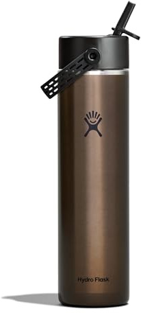 Hydro Flask – Lightweight Wide Flex Straw Cap Bottle 710 ml (24 oz) | Edelstahl, auslaufsicher mit Trageschlaufe – Kalt 24 Std. isoliert – Obsidian