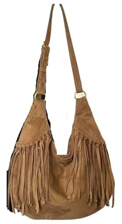 ITRHJTGP Fransentasche Große Damen-Schultertasche mit Fransen aus Wildlederimitat, mattiert, großem Fassungsvermögen, ideal als Achseltasche oder Reisetasche