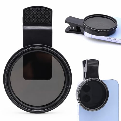 Fabater Filtro per Obiettivo Telefono ND2-ND400 Variabile da 52 Mm, Filtro ND per Obiettivo Telefono con, Filtri ND a densità Neutra Regolabile Multistrato per Smartphone 15 14 13