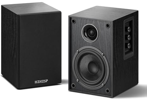 HZHZSP Active Bookshelf Speakers with 4 Woofer & 1 Silk Dome Tweeter – Powered Stereo Hi-Fi Speakers for Turntable, PC, TV | RCA & USB-C & BT 5.3 Input | 2.0 Desktop Studio Monitor – Black