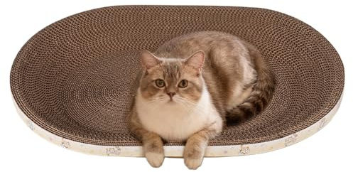 Cat Scratching Board - Funny Oval Furniture Protection Board Made of Corrugated Cardboard - Play and Sleeping Place for Small and Large Cats, for Small and Large Cats for Playing, Sleeping, Enriching