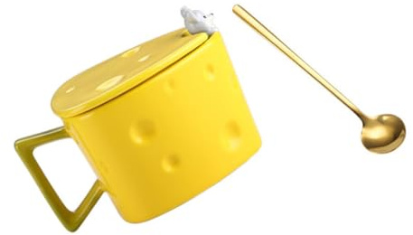 Holibanna Cheese-Shaped Ceramic Mug, Yellow Coffee Cup, Easy to Carry and Clean, Novelty Drinkware for Balcony and Family Gatherings