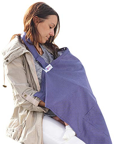 Breastfeeding Cover with Pockets - Soft and Breathable Nursing Cover Breastfeeding - Breast Feeding Coverall (Navy Blue)