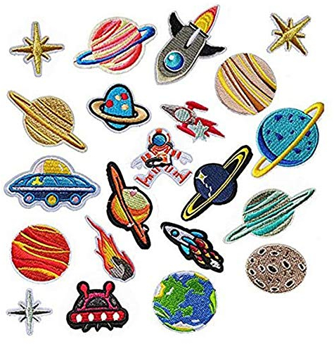 Woohome Flicken Patches, 21 Stück Raum Astronaut Zum Aufbügeln Patch Sticker Applikationen Zum Nähen Oder Aufbügeln für Denim Jeans, Hosen and Jacken, Bügelflicken Set, Dekoration and Repariere