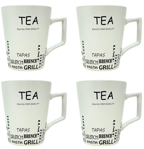 NAMAI - Set di 4 Tazze Da The, 300 ML, 11CM Altezza x 8,5CM Diametro, Porcellana Resistente, Adatte in Lavastoviglie e Microonde, Design Elegante, Idea Regalo