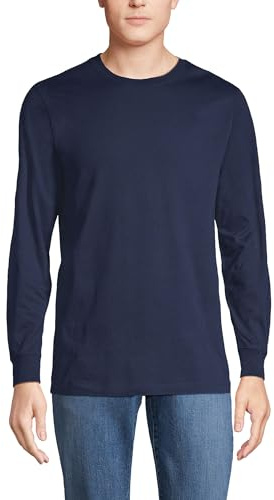 Lands' End - Men’s Super-T Long Sleeve T-Shirt - Traditional Fit Ringspun Cotton Jersey with Easy-Care Finish - Reinforced Seams and Ribbed Cuffs - Men's Clothing | 5.75 oz Midweight Cotton, Covered Neck Seam, Sewn Side Seams, Rib Cuffs, Layering, Big and Tall Sizes