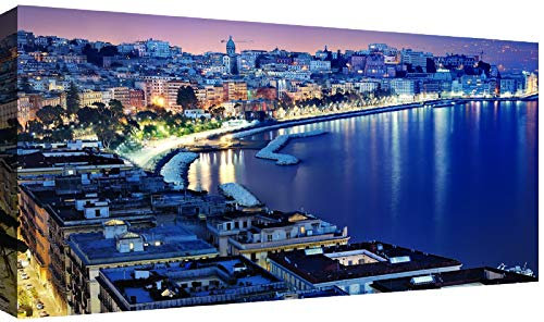 canvashop Quadri Moderni Golfo Di Napoli Notte 100X50 Cm Quadro Su Tela Canvas Stampe Da Parete Arredo Casa Soggiorno Città Italia