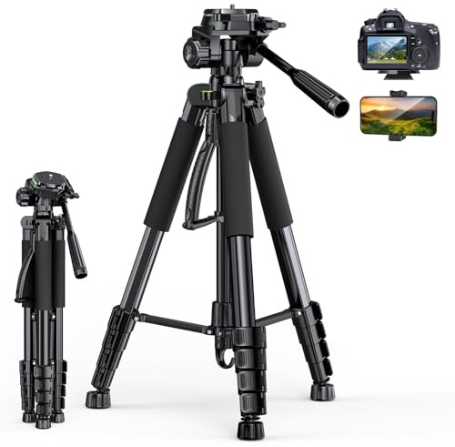 UBeesize 67” Camera Tripod with Travel Bag, Cell Phone Tripod with Bluetooth Remote and Phone Holder, Compatible with All Cameras, Cell Phones, Projector, Webcam, Spotting Scopes