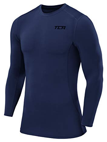 TCA Men Long Sleeve Compression Shirt, Athletic Workout Sports Undershirt Base Layer Top - Blueprint, S