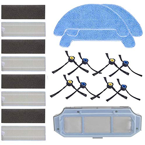 BLUELIRR Kit d'accessoires de remplacement pour pièces d'aspirateur robot AMIBOT Animal Premium H2O, 8 brosses latérales,8 filtres HEPA,3 tampons de nettoyage,1 pré-filtre