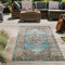 Teppich-Traum orientalischer Vintage LÄUFER für In- & Outdoor buntes Blumenmotiv türkis Größe 80x150 cm
