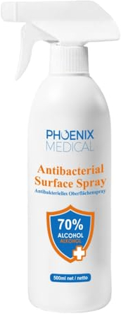 Phoenix Medical 70% Alcohol Surface Spray (500ml) Kills 99.99% of bacteria & Viruses | Certified BS EN 13697: 2015