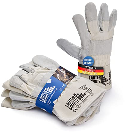 LAUTERSCHUTZ® Robuste Leder Arbeitshandschuhe - Doppelt vernäht & mit Baumwolleinsätzen am Handrücken [Herren & Damen] - Für Forst, Garten, Baustelle, Mechaniker (EINHEITSGRÖßE, 6ER PACK)