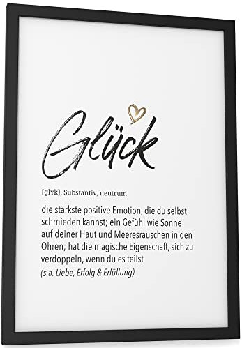 Papierschmiede® Herz Definition: Glück, DIN A4 (ca. 21x30 cm), Poster für Wohnzimmer, Schlafzimmer, Wandbild Wanddeko Geschenk Geburtstag Jubiläum - ohne Rahmen