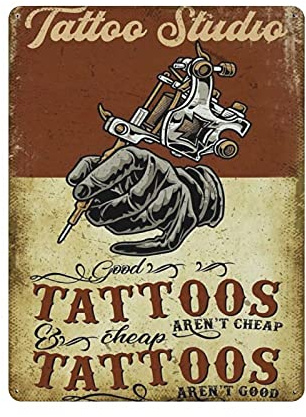 Hdadwy Metall-Blechschild, Tattoo-Studio, Vintage-Blechschild, Wanddekoration, Landhaus, Küche, Zuhause, Garage, Dekoration, 40,6 x 30,5 cm