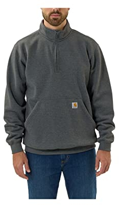 Carhartt Felpa da Uomo con colletto rialzato, peso medio, zip quadrata, vestibilità ampia, Grigio, XL