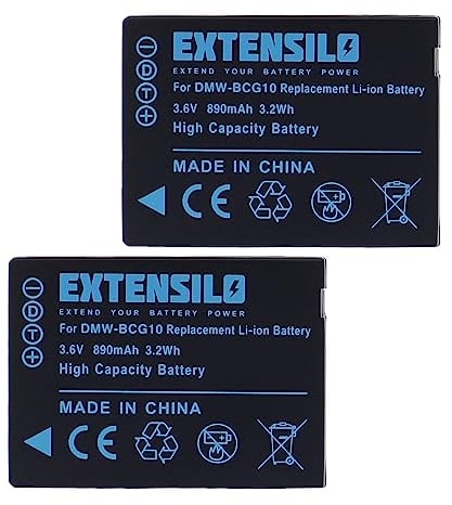 EXTENSILO 2X Batteries Compatible avec Panasonic Lumix DMC-TZ22, DMC-TZ25, DMC-TZ30 Appareil Photo, Reflex numérique (890mAh, 3,6V, Li-ION)