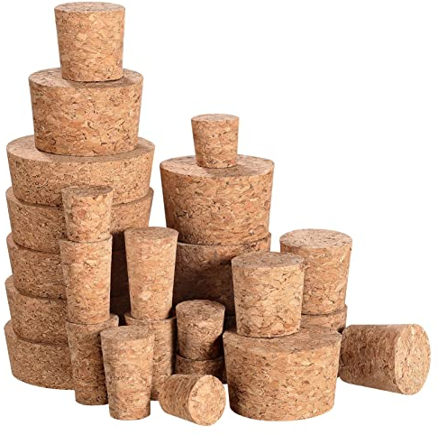 EXCEART 25pcs Cork Wine Stopper Food-Grade Cork Bottle Plugs Tapered Design for Air-Tight Seal Suitable for Wine Beer Soy Vinegar Bottles