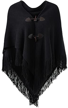 Ferand Damen Poncho Locker sitzender Cape Schal mit offener Vorderseite für Herbst und Winter - One Size - Schwarz