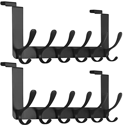 SKOLOO Lot de 2 crochets de porte en métal sans perçage pour porte-serviettes, manteaux, noirs