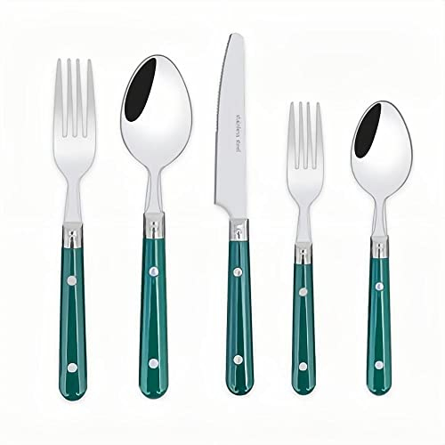 20-Piece Set-304 Thickened Stainless Steel Silverware Cutlery Set Steak Knife and Fork Spoon Dessert Tea Spoon Fruit Fork (Green)