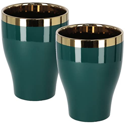 KOTARBAU® Lot de 2 pots de fleurs en céramique, vert/doré, hauteur : 123 mm