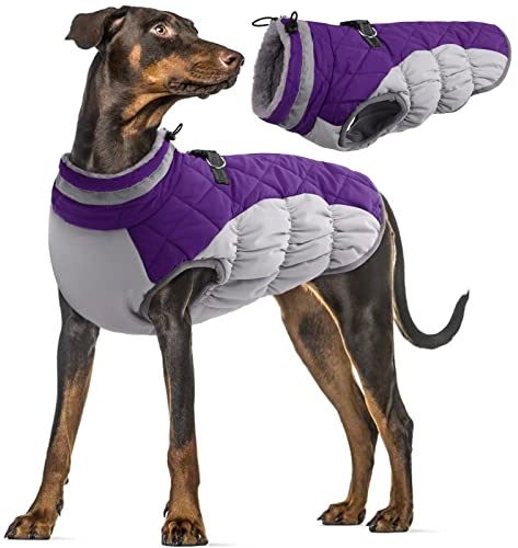 Hundejacke Wasserdicht, Hundemantel Fleece Gefüttert Warme Hundeweste Winterjacke Hunde Bekleidung Winddichter Mäntel für Winter(Lila, 2XL)