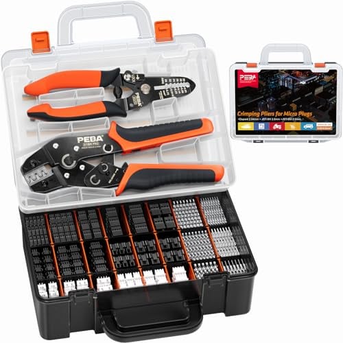 PEBA Crimpadora Terminales Electricos Kit, 24 tipos Dupont 2,54mm, JST-XH/JST-SM 2,5mm Conectores Set + Pelacables, Crimpadores AWG30-20 para Dupont,JST (XH/SM/PH/SYP),VH3,96mm,Molex,AMP EI-Serie