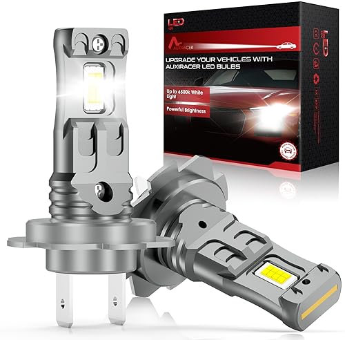 AUXIRACER Ampoule LED H7, puce CSP 6500K 500%, lampe H7 LED automobile feux de route et feux de croisement, ampoule extérieure, remplacement des lampes halogènes et xénon (2 lampes)
