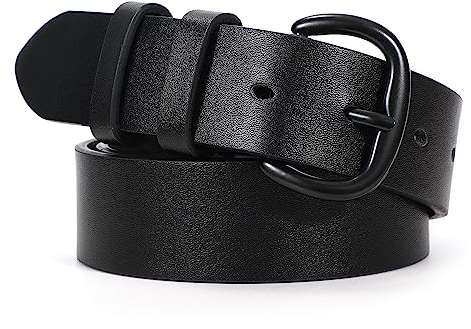 WHIPPY Gürtel Damen Leder Schwarz Schnalle Ledergürtel Gold Schnalle für Jeans Hosen Kleid,schwarz,140cm