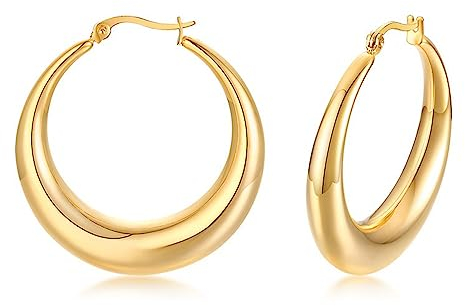 18 Karat Gold Klobige Creolen für Damen Edelstahl Große Ohrringe Runde Huggie Creolen Statement Ohrringe Hohle Röhren Creolen Dicke Ohrringe (Gelbgold)