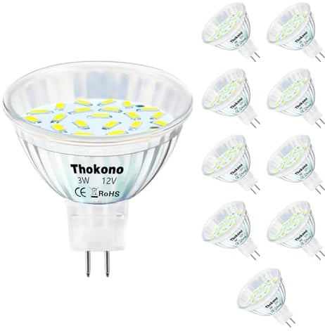 Thokono MR11 GU5.3 LED Kaltweiss 6000K, 3W Ersetzt 20W Halogenlampen Glühlampen, 330Lm, 10er-Pack, AC/DC 12V-24V Flimmerfrei Strahler, 120° Abstrahlwinkel, Nicht-Dimmbar LED