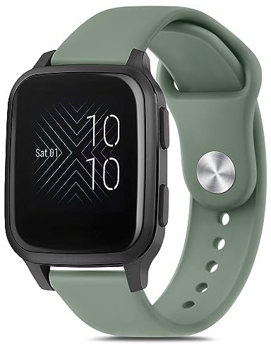 VANCLE strap Compatible with venu Sq 2 Music, 20mm Adjustable Soft Silicone Replacement Strap for Venu 2 Plus/Forerunner 55/645/645T/945 (Oliver Green)