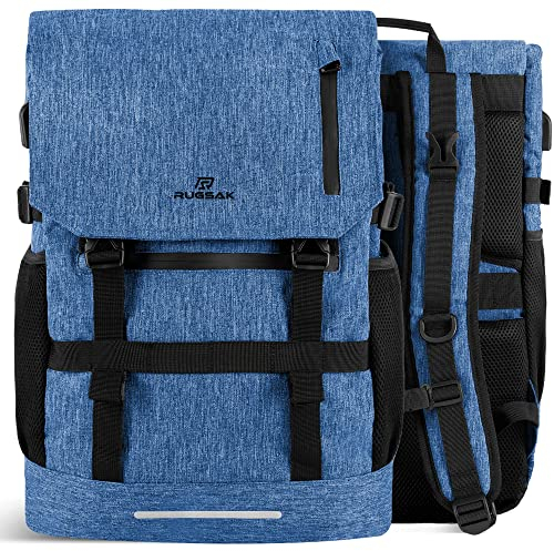 RUGSAK® Original | 30L Rolltop Rucksack [3-Size-Technology] mit 18 Lapotpfach | Wasserresistent | für Arbeit Schule Reisen und Sport | Damen und Herren - Navy Blue